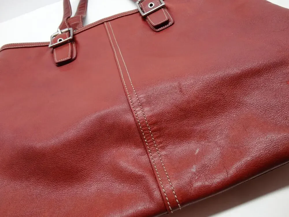 Coach Tote Bag Womens Large Red Leather Shoulder Purse Buckle G33-9573 Classic